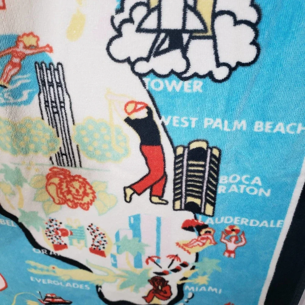 Vintage Souvenir Florida Map Beach Towel Conker Artist Hillary Vermont 90s